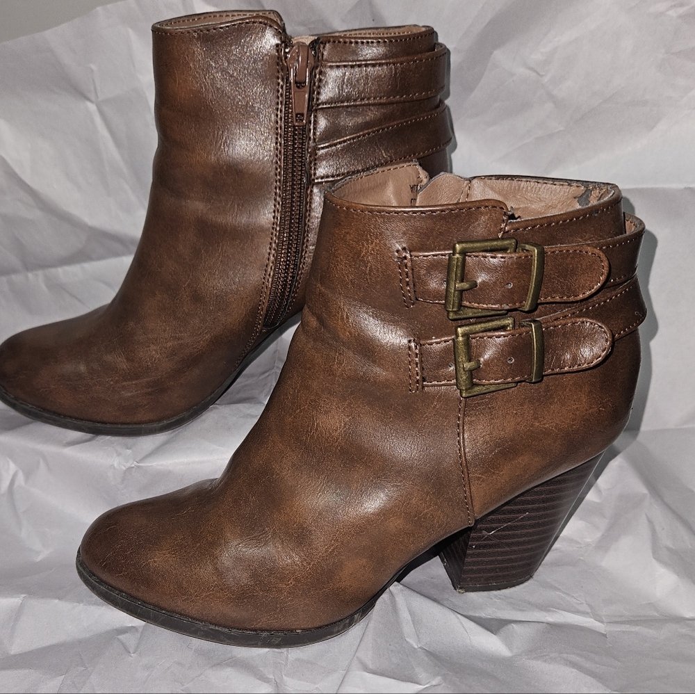 Charlotte Russe Brown Ankle Booties with Double Buckle
